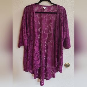 LuLaRoe Lindsey Style Purple Lace Floral Kimono Cardigan